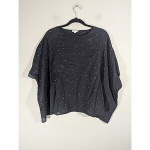 Eileen Fisher Womens Black Cropped Lightweight Poncho Cape Sz XXS/XS Lagenlook